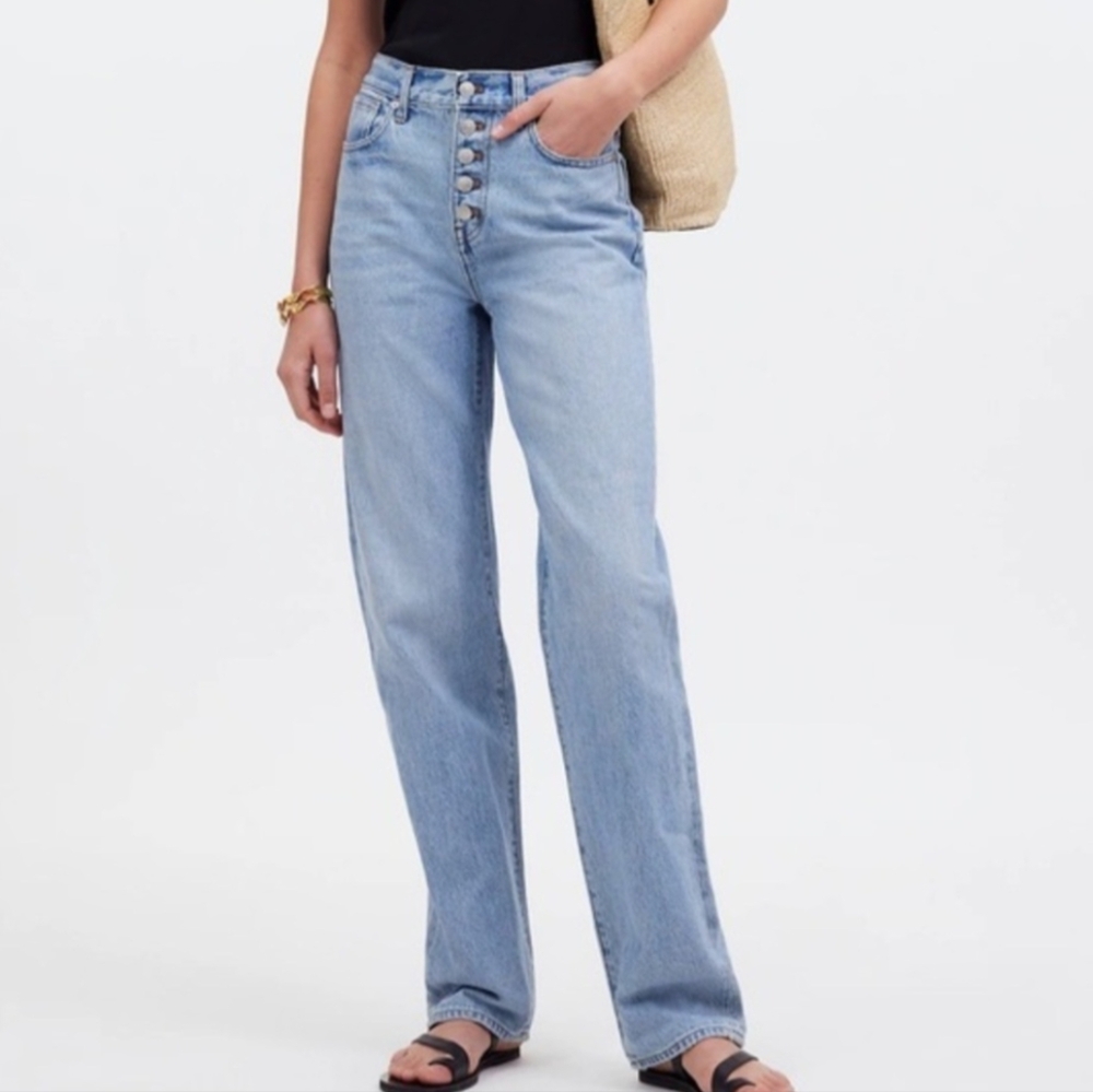 Madewell Baggy Straight Jeans in Paxton Wash Button-Front 29 NWT